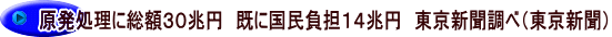 原発処理に総額３０兆円　既に国民負担１４兆円　東京新聞調べ（東京新聞）